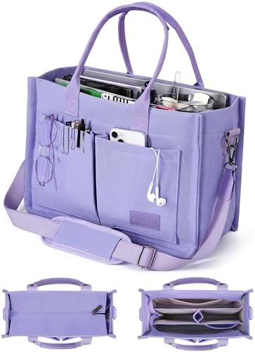 Canvas Tote Bag with Zipper Closure and Individual Compartments