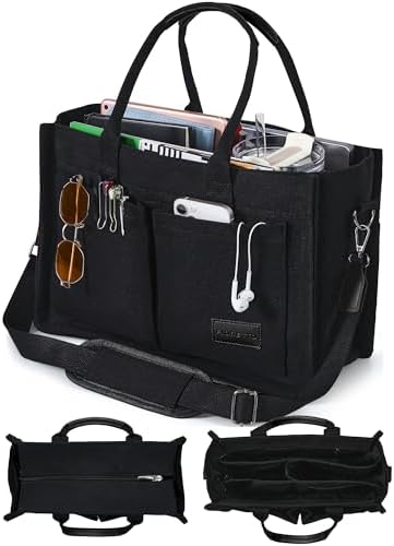 Canvas Tote Bag with Zipper Closure and Individual Compartments