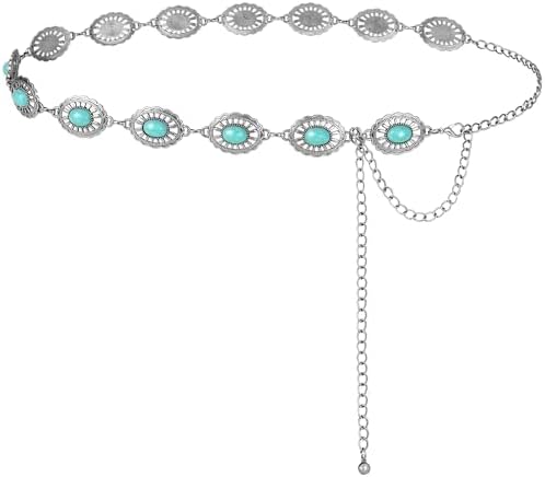 Concho Turquoise Chain Belt, Silver