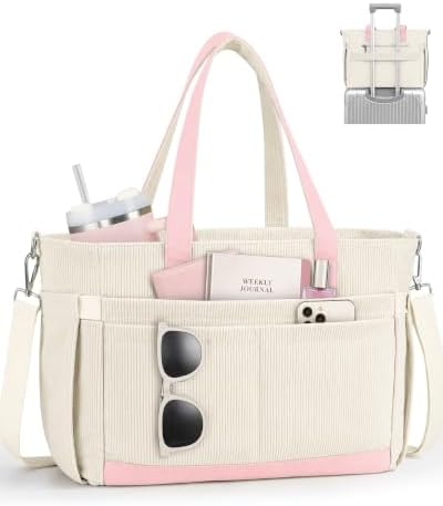 Corduroy Laptop Tote Bag for Women with 17 Pockets