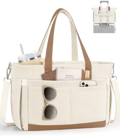 Corduroy Laptop Tote Bag for Women with 17 Pockets