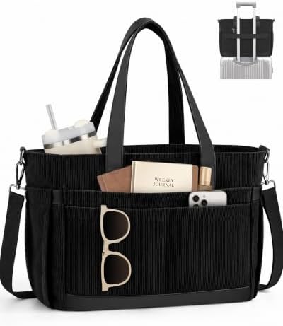 Corduroy Laptop Tote Bag for Women with 17 Pockets