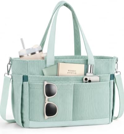Corduroy Laptop Tote Bag for Women with 17 Pockets
