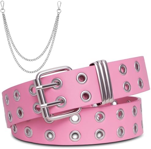 Grommet Leather Belt with Detachable Chain