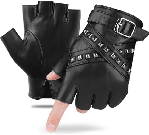 Unlined Sheepskin Fingerless Gloves with Cross Strap