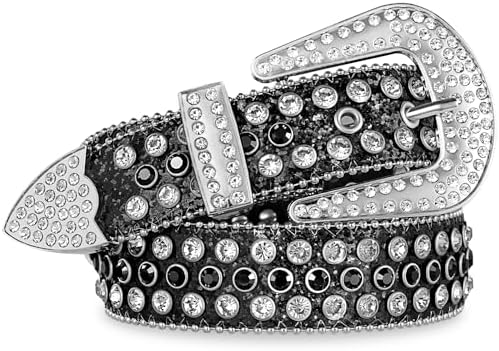 Rhinestone Western Belt with Pearl Trim and Stone Buckle