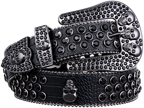 Rhinestone Western Belt with Metal Skulls