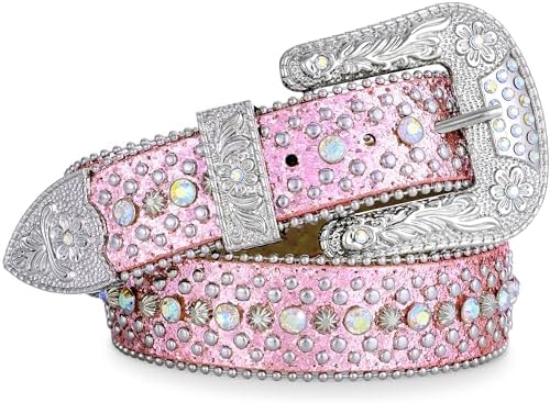Rhinestone Western Belt with X-Studs and Bead Trim