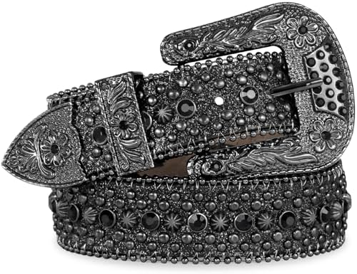 Rhinestone Western Belt with X-Studs and Bead Trim