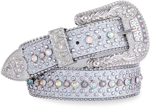 Rhinestone Western Belt with X-Studs and Bead Trim