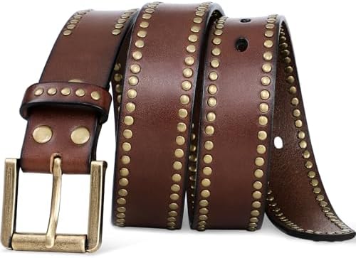 Men's Cowhide Belt with Circle Rivets