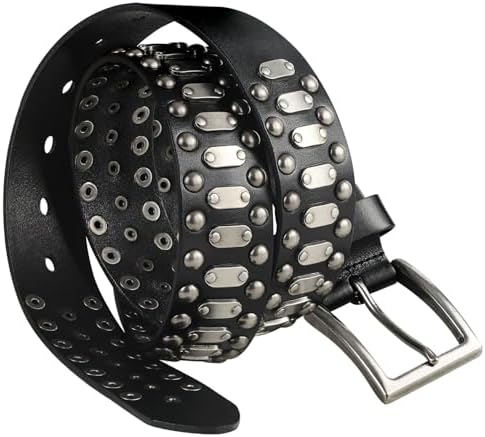 Men's Studded Italian Cowhide Belt with Silver Rivets