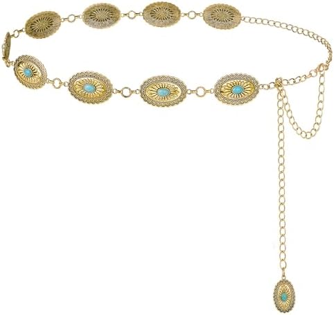 Turquoise Concho Chain Belt, Gold