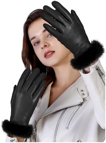 Women's Chrome-Free Leather Gloves with Fur Cuff