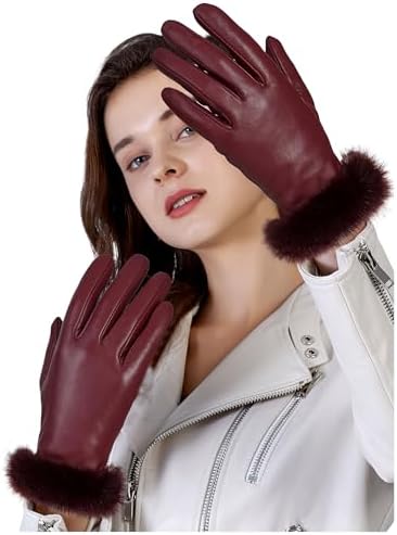 Women's Chrome-Free Leather Gloves with Fur Cuff